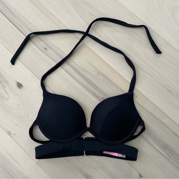 Victoria's Secret Other - Victoria’s Secret Strappy Black Push Up Halter Bikini Top 32B